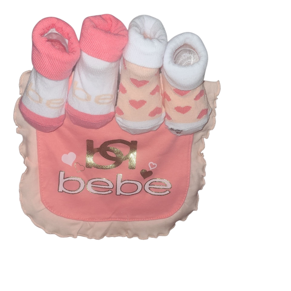 Bebe Baby Socks and Bib Set - Tangerine. Gold and White
